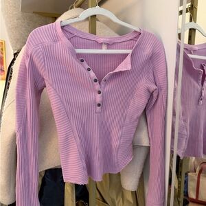 FP Movement by Free People Lavender Ribbed Long Sleeve Top